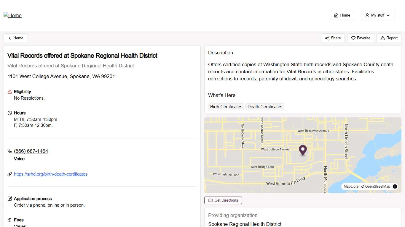 Vital Records offered at Spokane Regional Health District